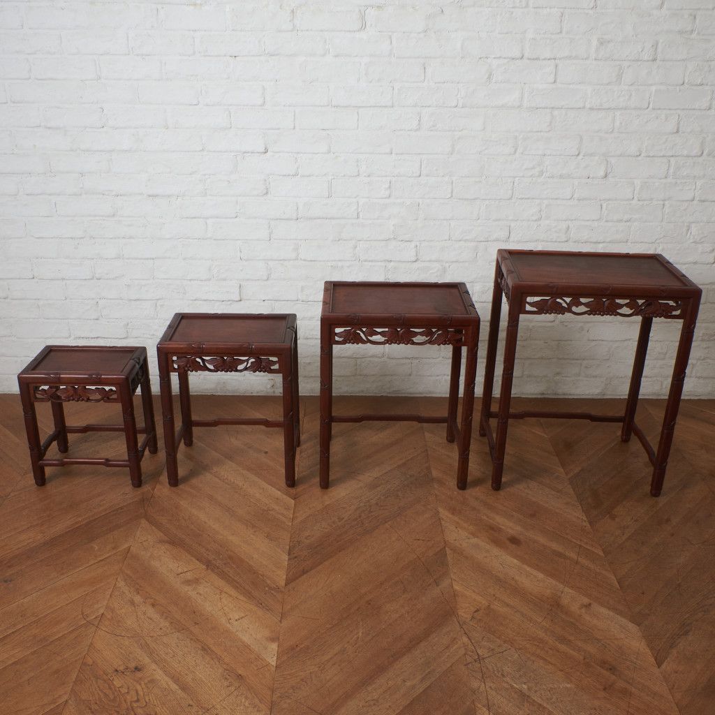 唐木家具 花梨 4連 ネストテーブル 花台 飾り台 カリン 無垢材 飾台
