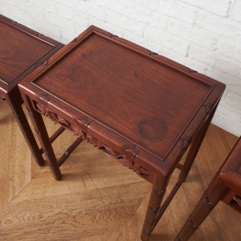 唐木家具 花梨 4連 ネストテーブル 花台 飾り台 カリン 無垢材 飾台