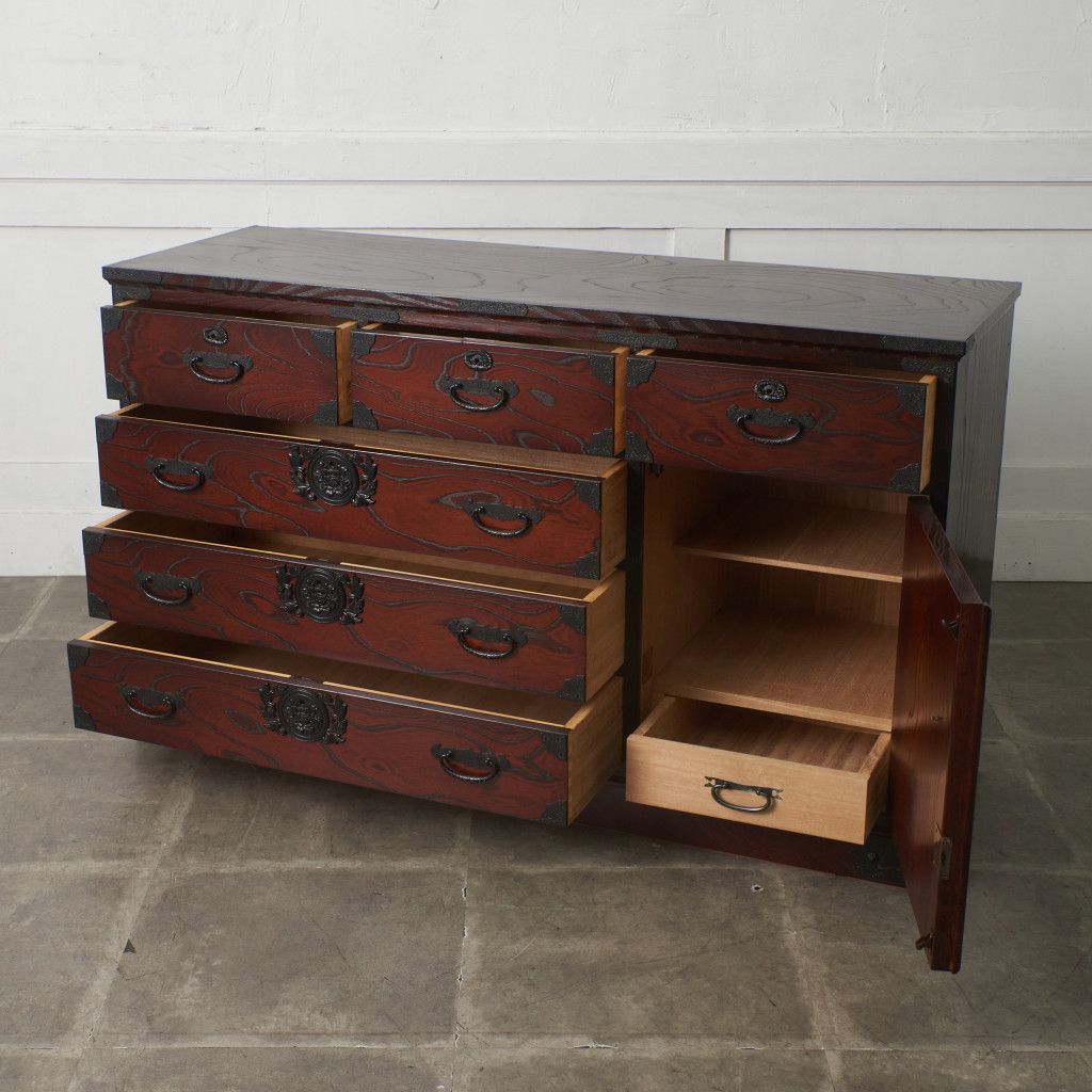 筑後民芸家具 ケヤキ サイドボード 欅 飾り棚 整理タンス キャビネット