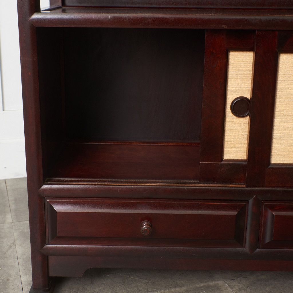 九州民芸家具 くず布張 飾り棚 茶棚 茶箪笥 樺 和家具 天然木 飾棚