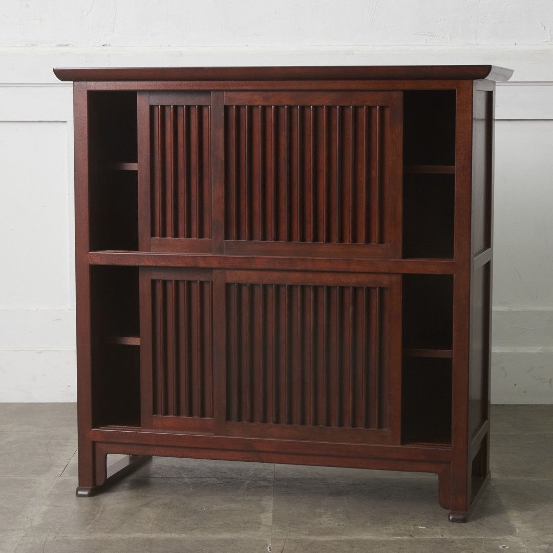 定36万 松本民芸家具 A型 舞良茶タンス ミズメ桜 無垢材 飾り棚 食器棚