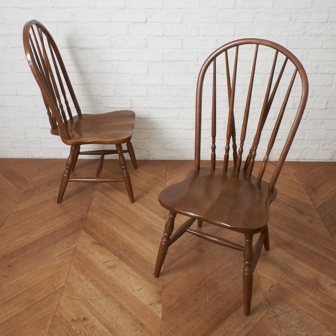 美品 柏木工 無垢材 ウィンザーチェア ダイニング ボウバック 2脚セット② 2脚セット 飛驒高山 柏木工 ボウバック チェア オーク 無垢材 楢
