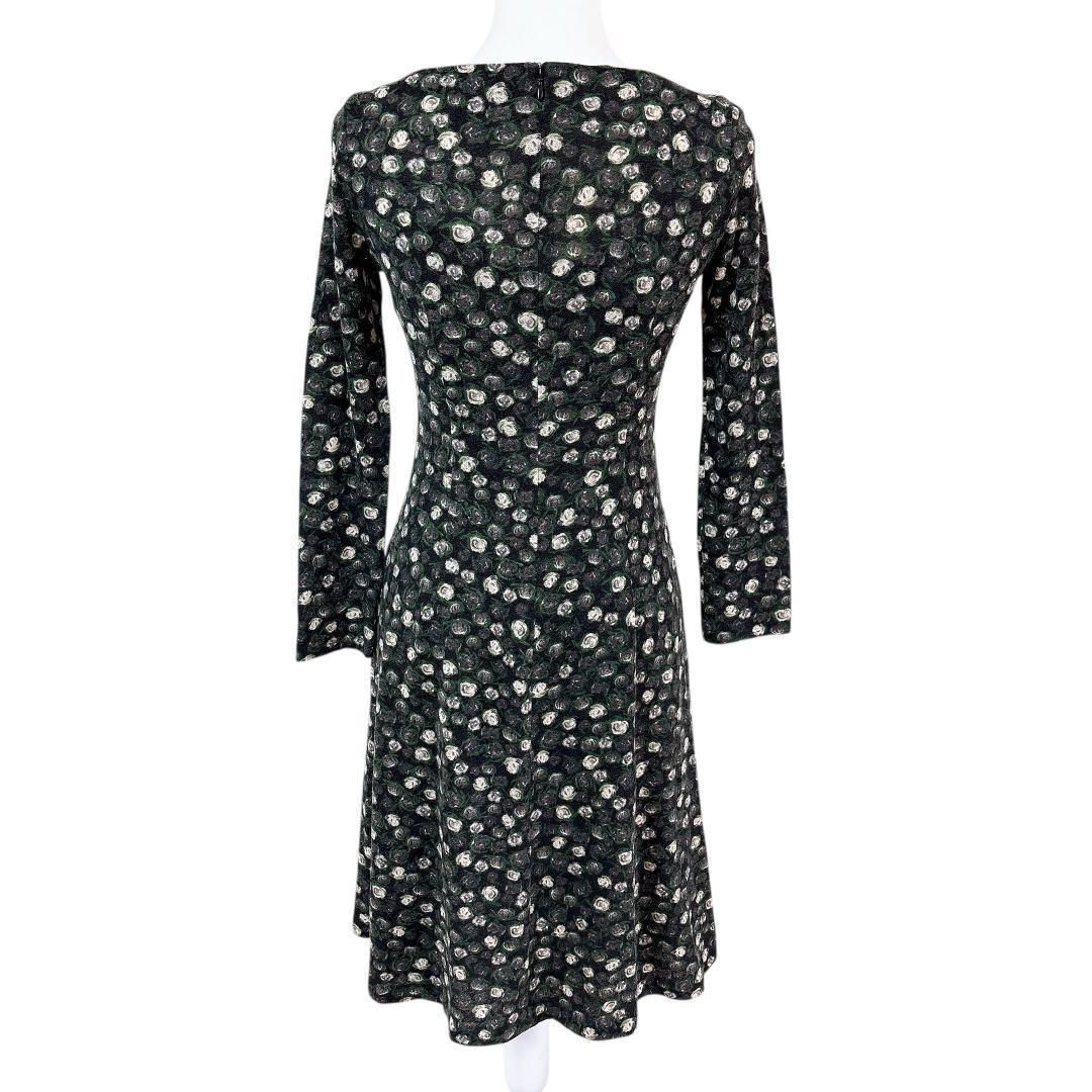 美品】Sybilla 長袖ワンピース M 総柄 花柄ドット ブラック/グレー