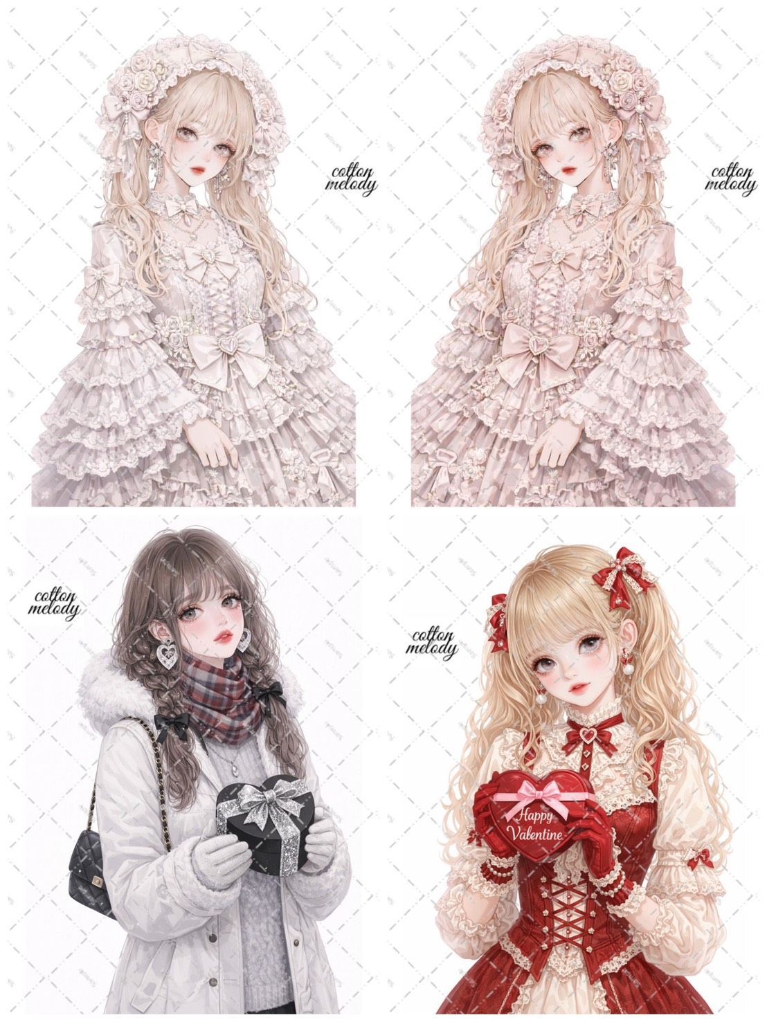 【新作先行】Valentine collection / compact set / 25種類各3枚 / cotton melody / 人物ステッカー /装飾ステッカー 【ノベルティ付】