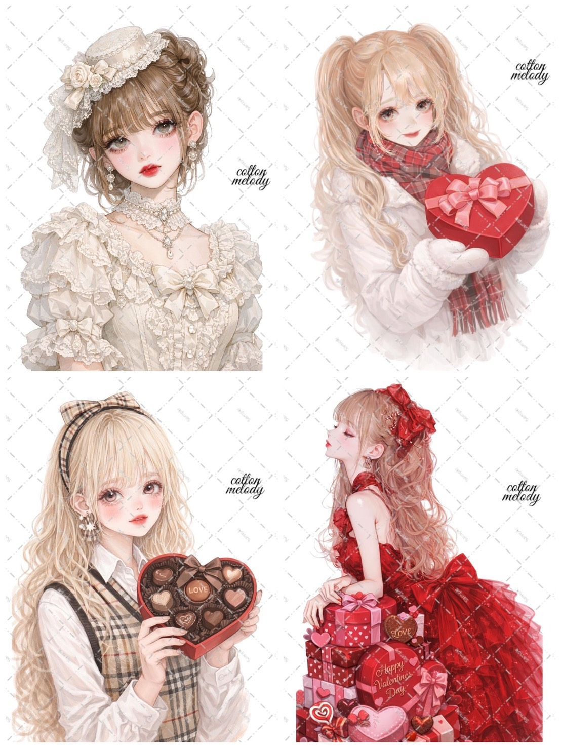 【新作先行】Valentine collection / compact set / 25種類各3枚 / cotton melody / 人物ステッカー /装飾ステッカー 【ノベルティ付】