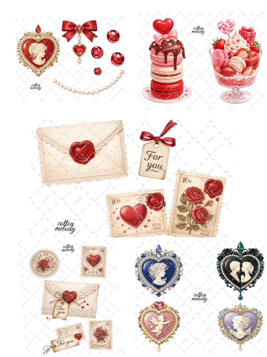【新作先行】Valentine collection / compact set / 25種類各3枚 / cotton melody / 人物ステッカー /装飾ステッカー 【ノベルティ付】