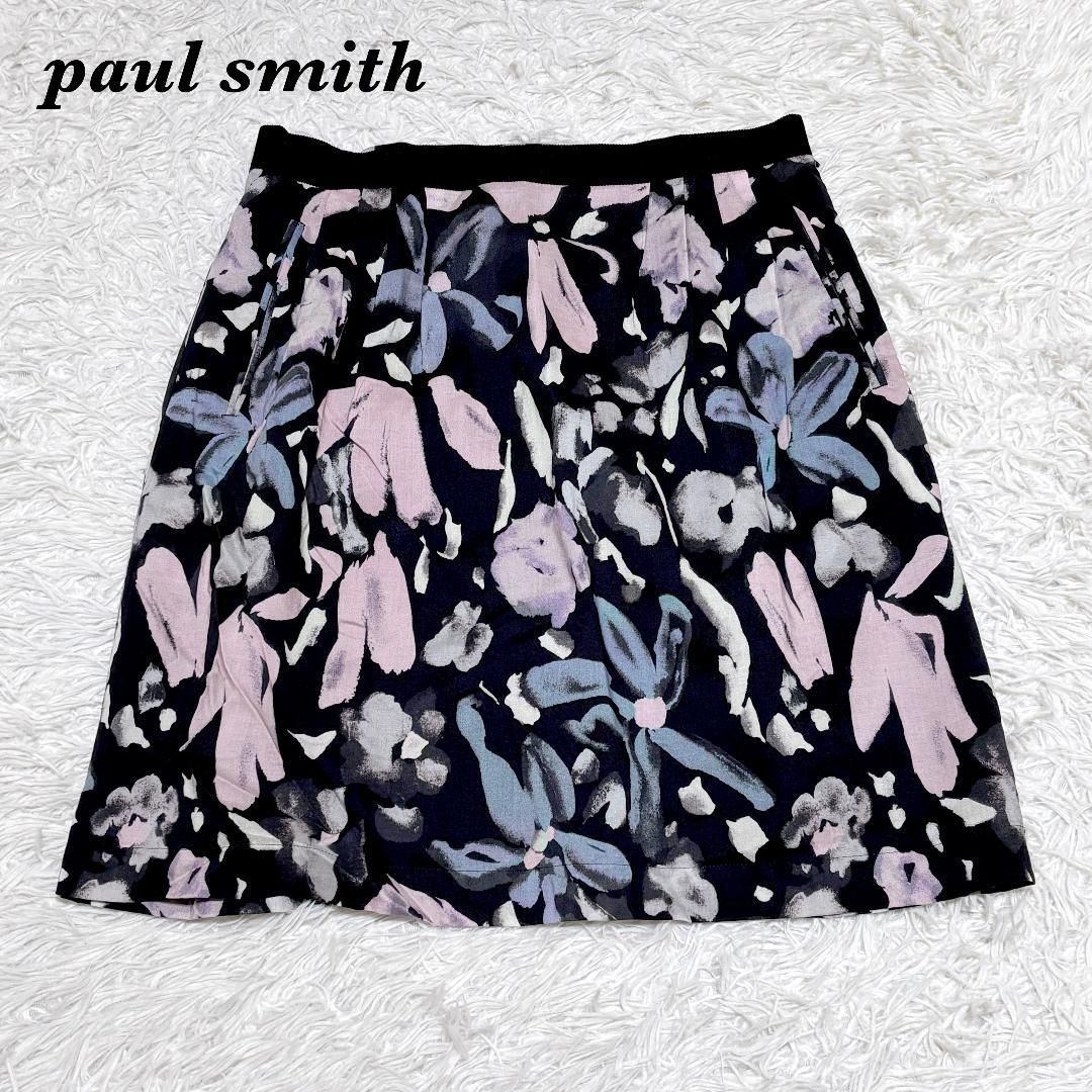 美品】 paul smith フレアミニスカート 40 ネイビー ピンク 花柄