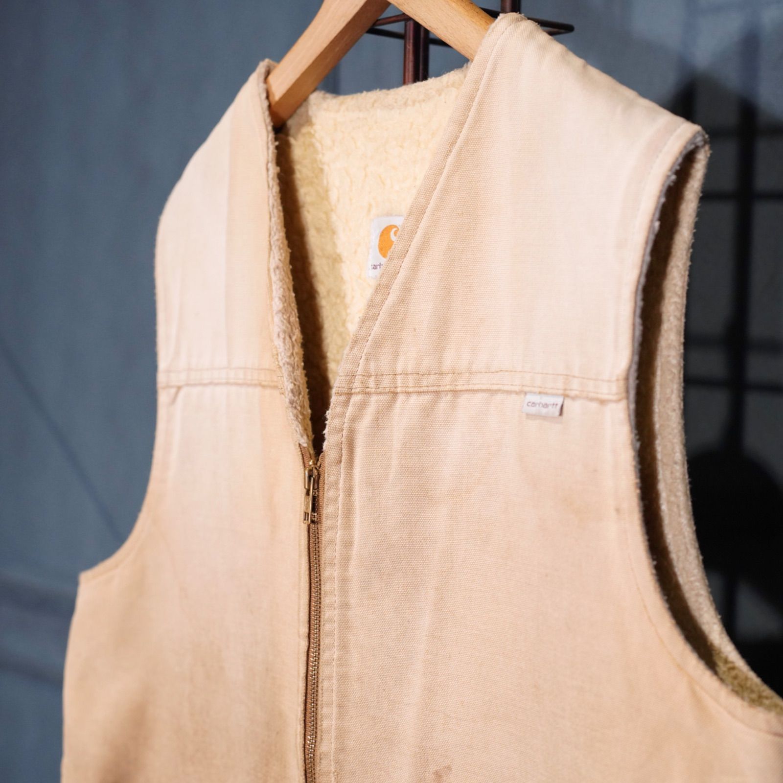 80's USA VINTAGE Carhartt BORO FADED DESIGN ZIP UP DUCK VEST/80