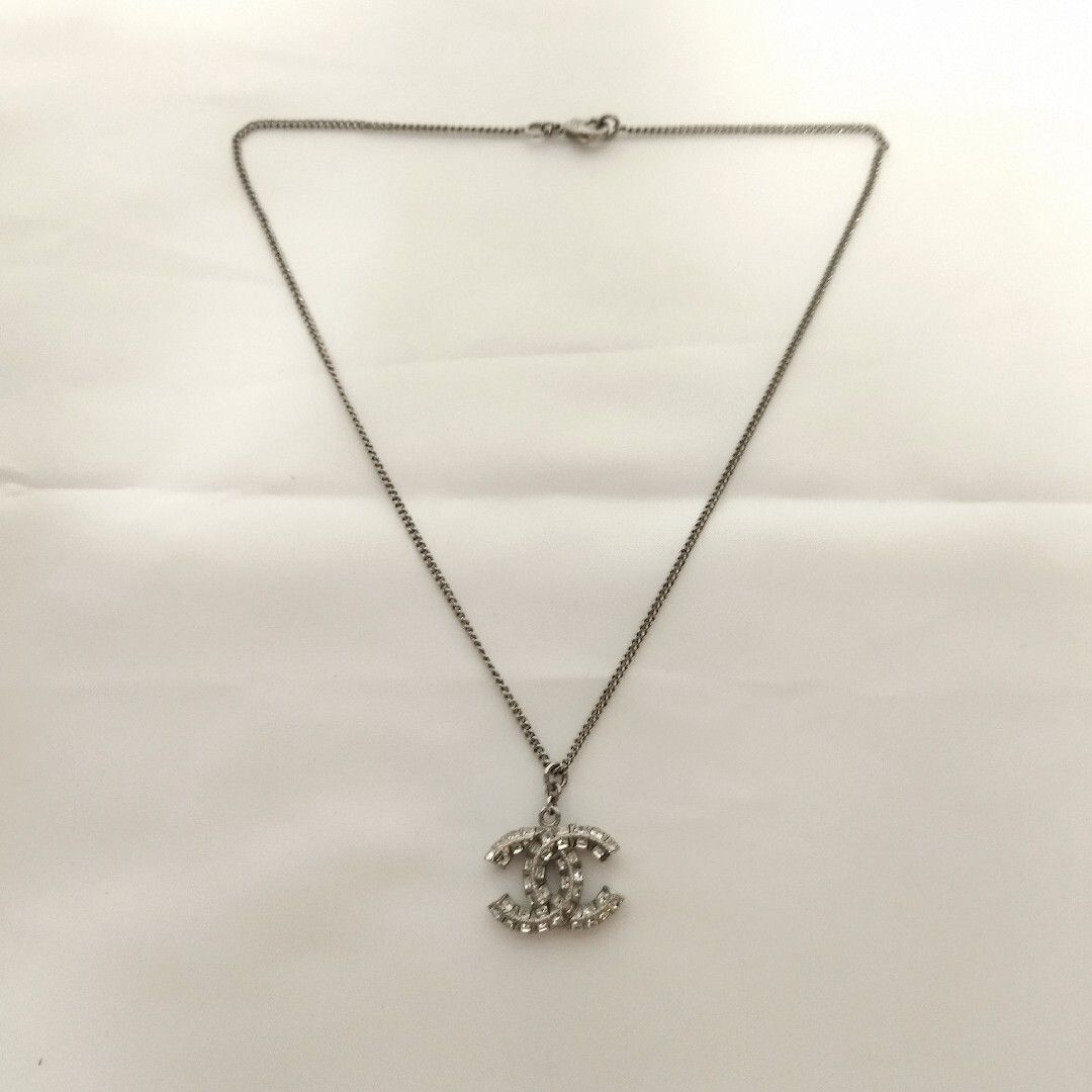 極美品 シャネル シルバー ココマーク ラインストーン ネックレス