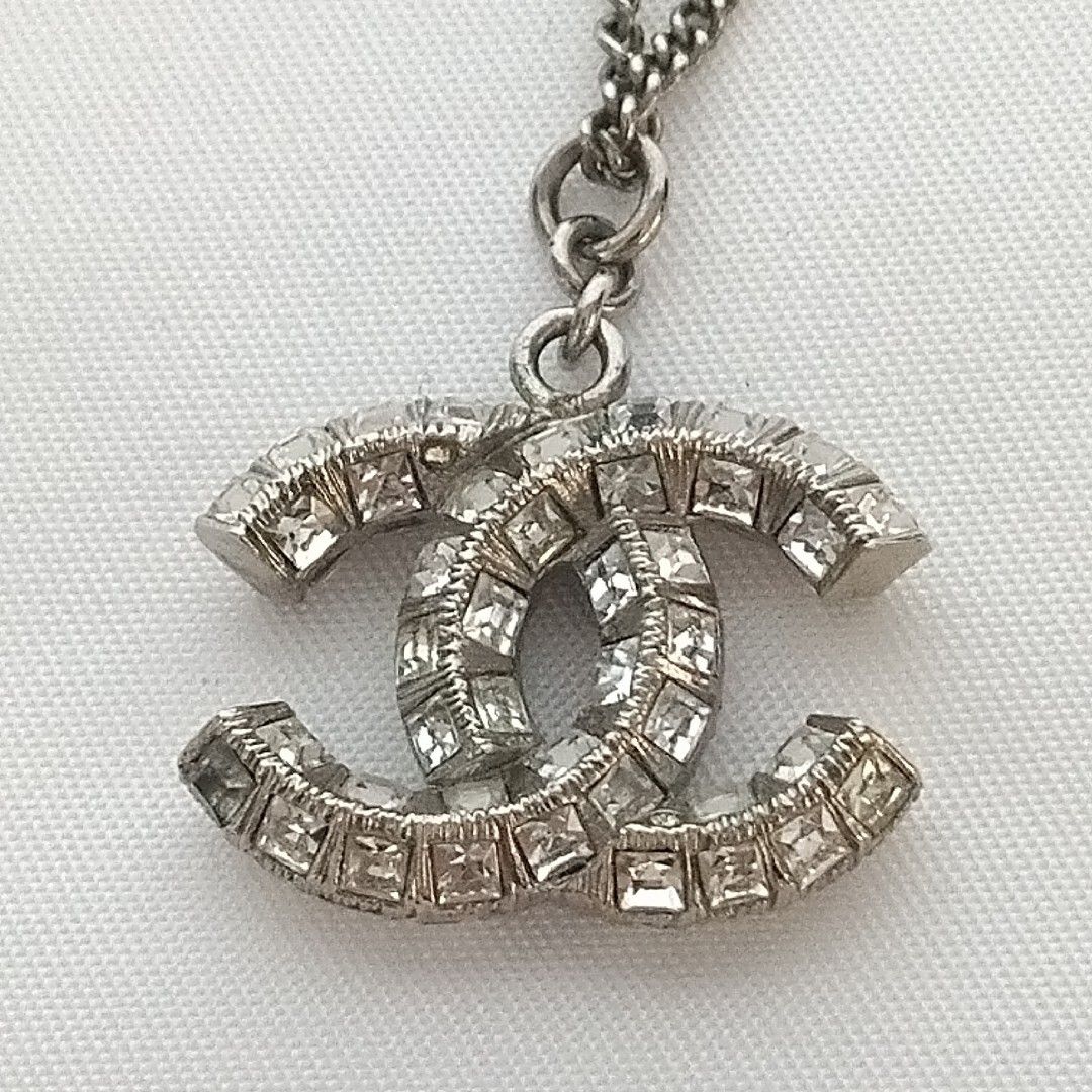 極美品 シャネル シルバー ココマーク ラインストーン ネックレス