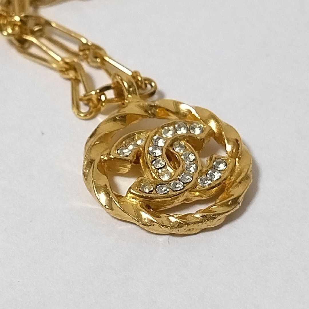 【極美品】CHANEL ゴールド ネックレス 極美品 シャネル ゴールド ラインストーン ココマーク サークル