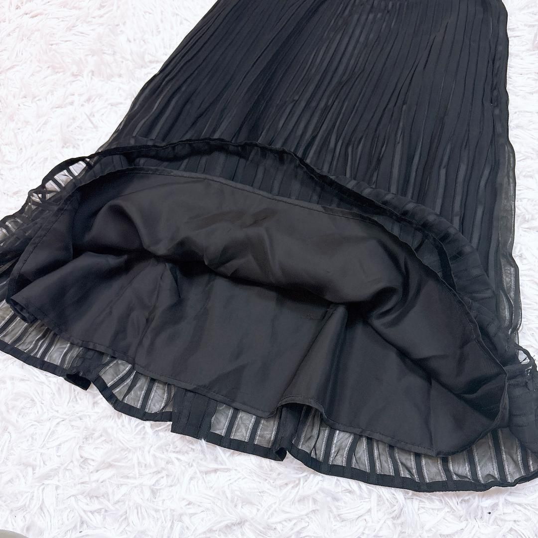 美品】ユキトリイ プリーツスカート シアーレース 42 XL ブラック