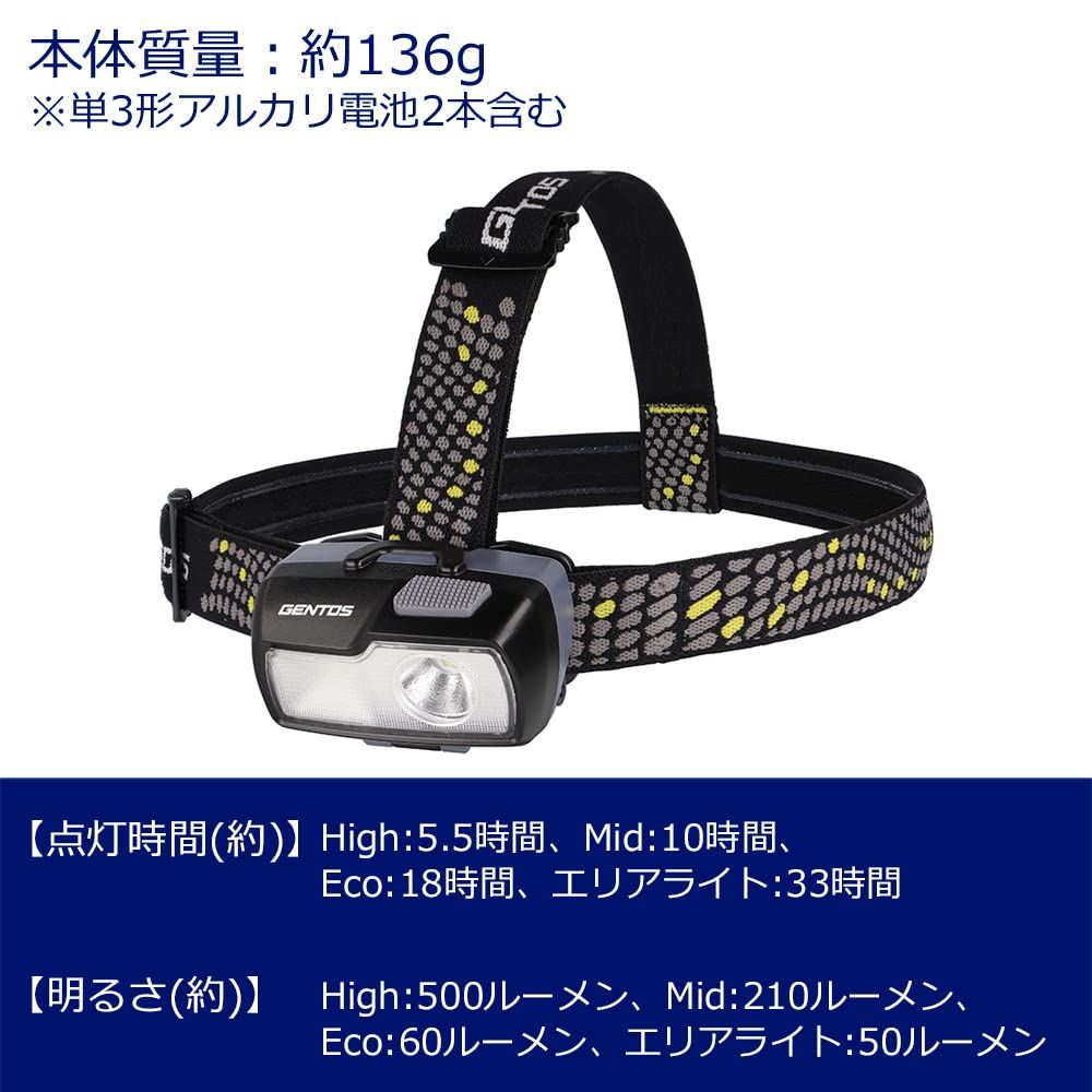 GENTOS(ジェントス) LED ヘッドライト 単3電池式 強力 500ルーメン