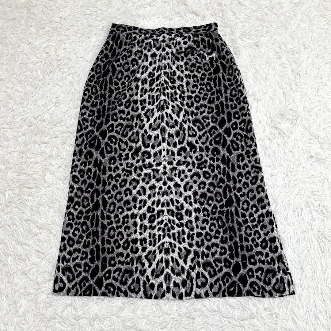美品】伊太利屋 レオパード柄ストレッチロングスカート 9 M グレー