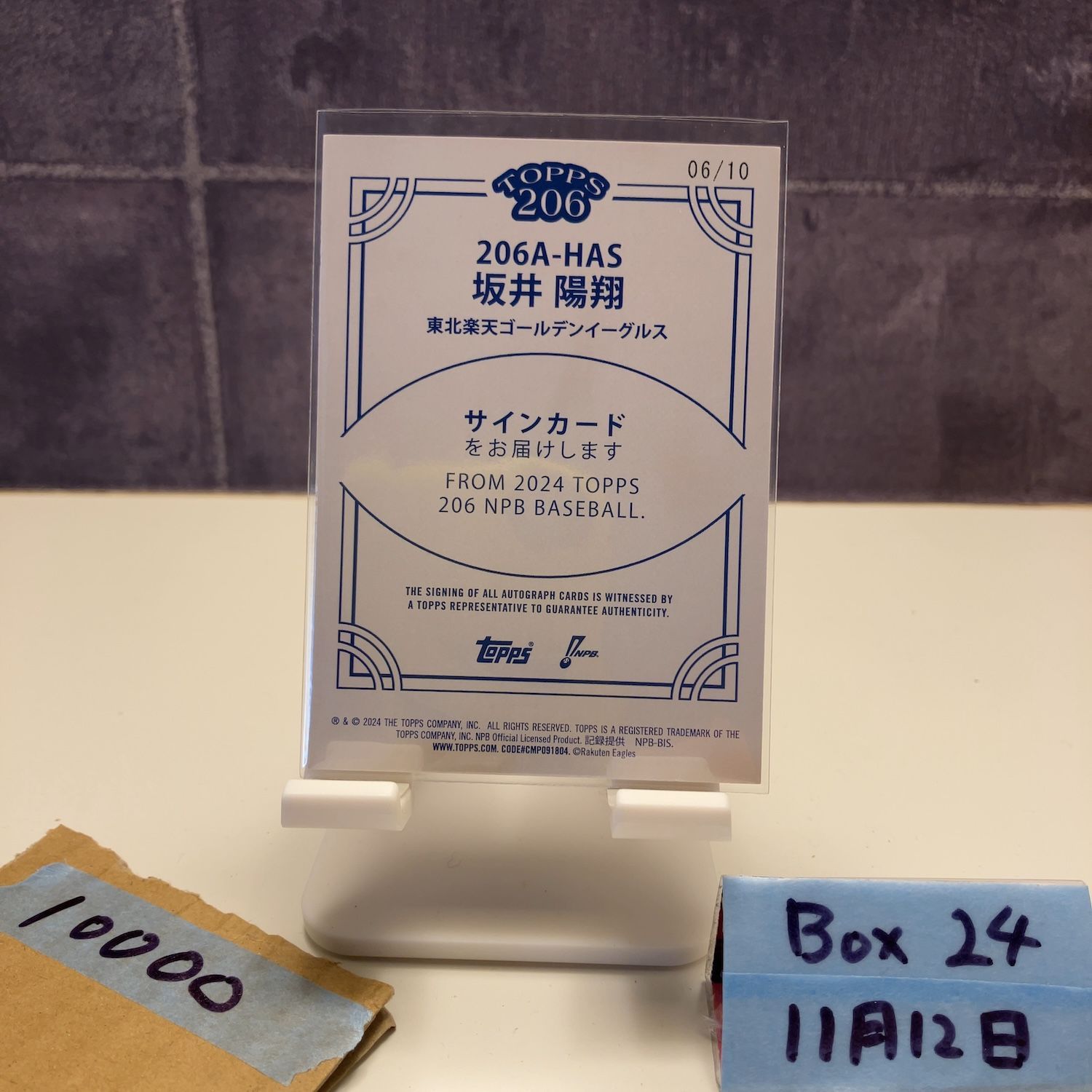 2024 Topps 206 坂井陽翔 Haruto Sakai 06/10 直筆サインカード 東北