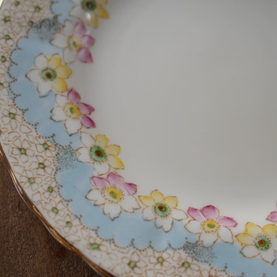  英国アンティーク TUSCAN パステルブルー フラワー トリオ カップ＆ソーサー F 2 カップ ソーサー コーヒー ティーカップ