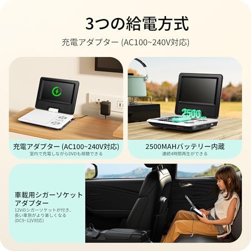  Surfola ポータブルDVDプレーヤー 9.5型|7.5インチ ミニCD|DVDプレーヤー コンパクト リージョンフリー CPRM対応 ５時間連続再生 USB|SDカード対応 レジューム機能 270°回転|180°反転 持ち運び AV入出 abc 8 cef 0 その他 キッチン 食器