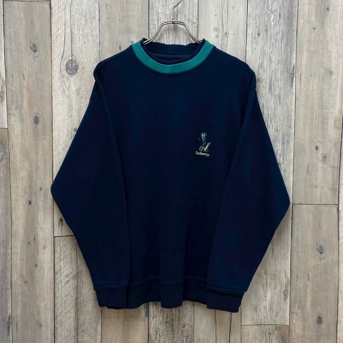 OLD Burberrys 90s バーバリーズ ネイビー ゴルフ 刺繍 リンガーネック 