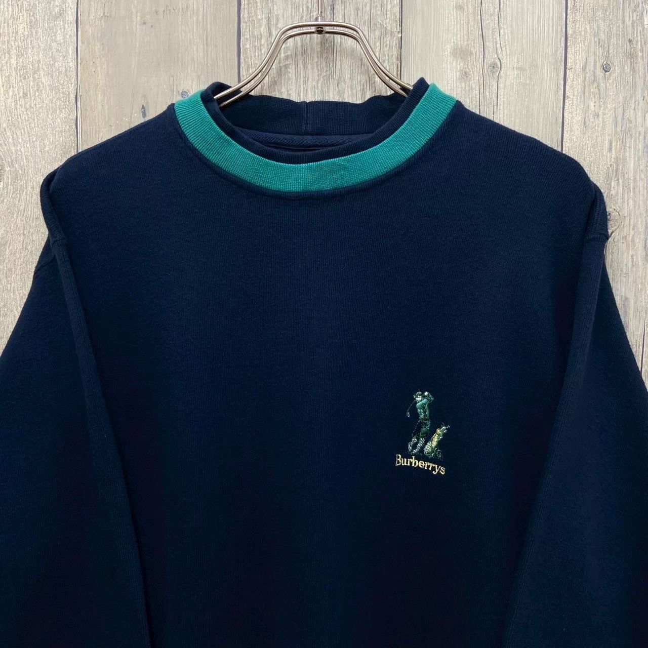 OLD Burberrys 90s バーバリーズ ネイビー ゴルフ 刺繍 リンガーネック 