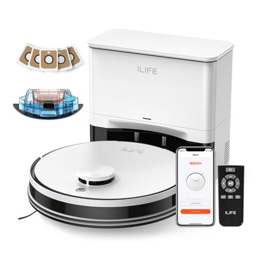 アイライフ ILIFE ロボット掃除機 高精度レーザー 自動ゴミ収集ステーション 2.5 L大容量紙パック 付き 60日自動ゴミ収集 5000 Pa強力吸引 水拭き両用 カーペットブースト お掃除ロボット 2 in 1 ダストボックス＆ウォー a 0 b 896 bc