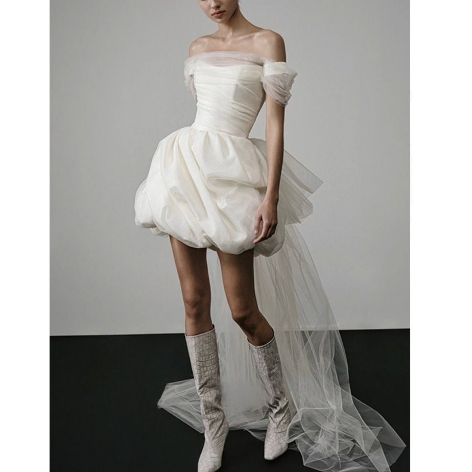 オフショルダー ウェディングドレス ミニ丈 韓国