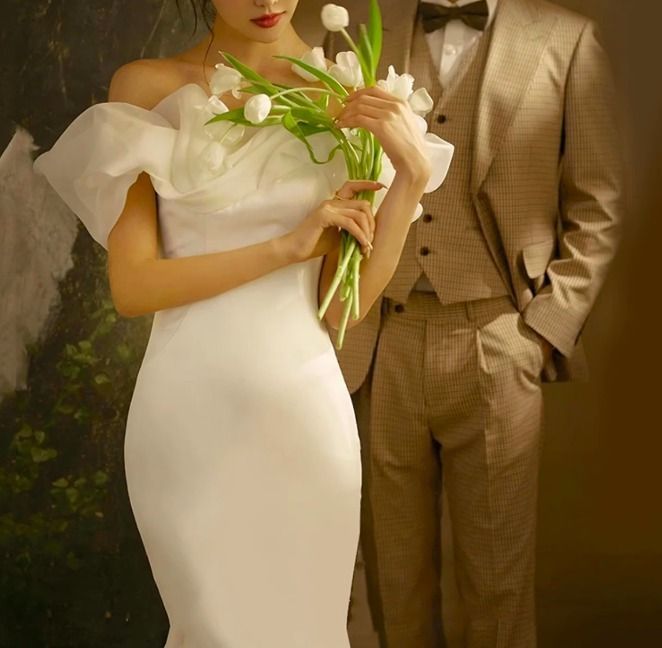 マーメイド ウェディングドレス フリル ロング エレガント 韓国