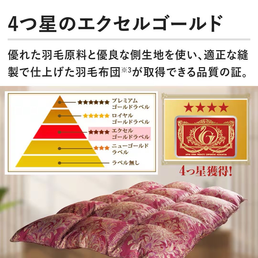 セール モリリン エクセルラベル羽毛布団 シングル ワインレッド