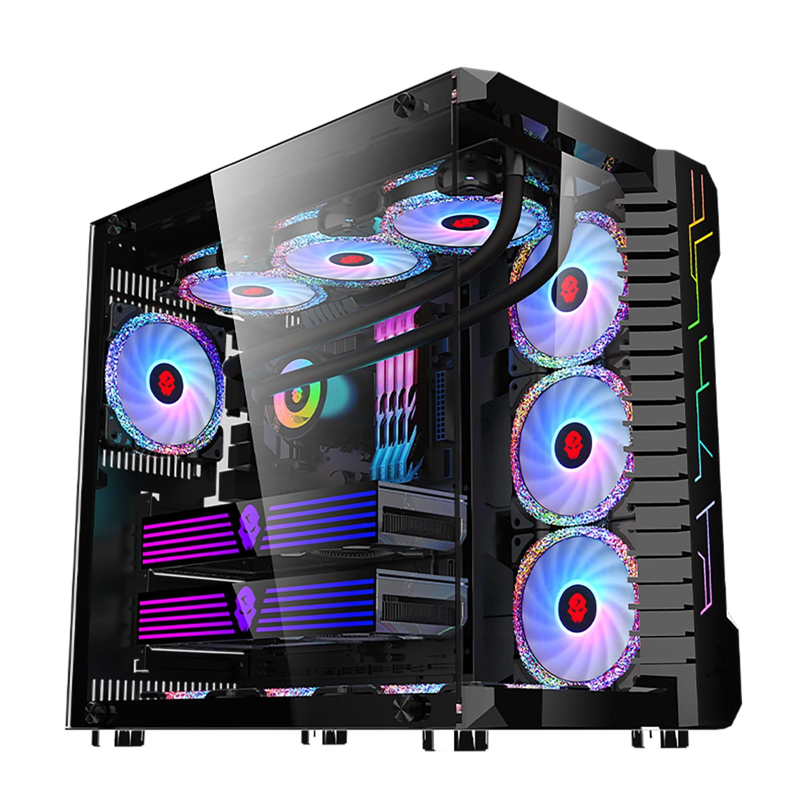新品 pcケース ミドルタワー ピラーレス ゲーミングpcケース 合金鋼強化ガラス ATX/M-ATX/ITX/Micro-ATXマザーボード対応 360水冷対応 ARGB LEDライトを搭載したミドルタワー型です 机箱主体には取り付け済みのLEDライトバーが