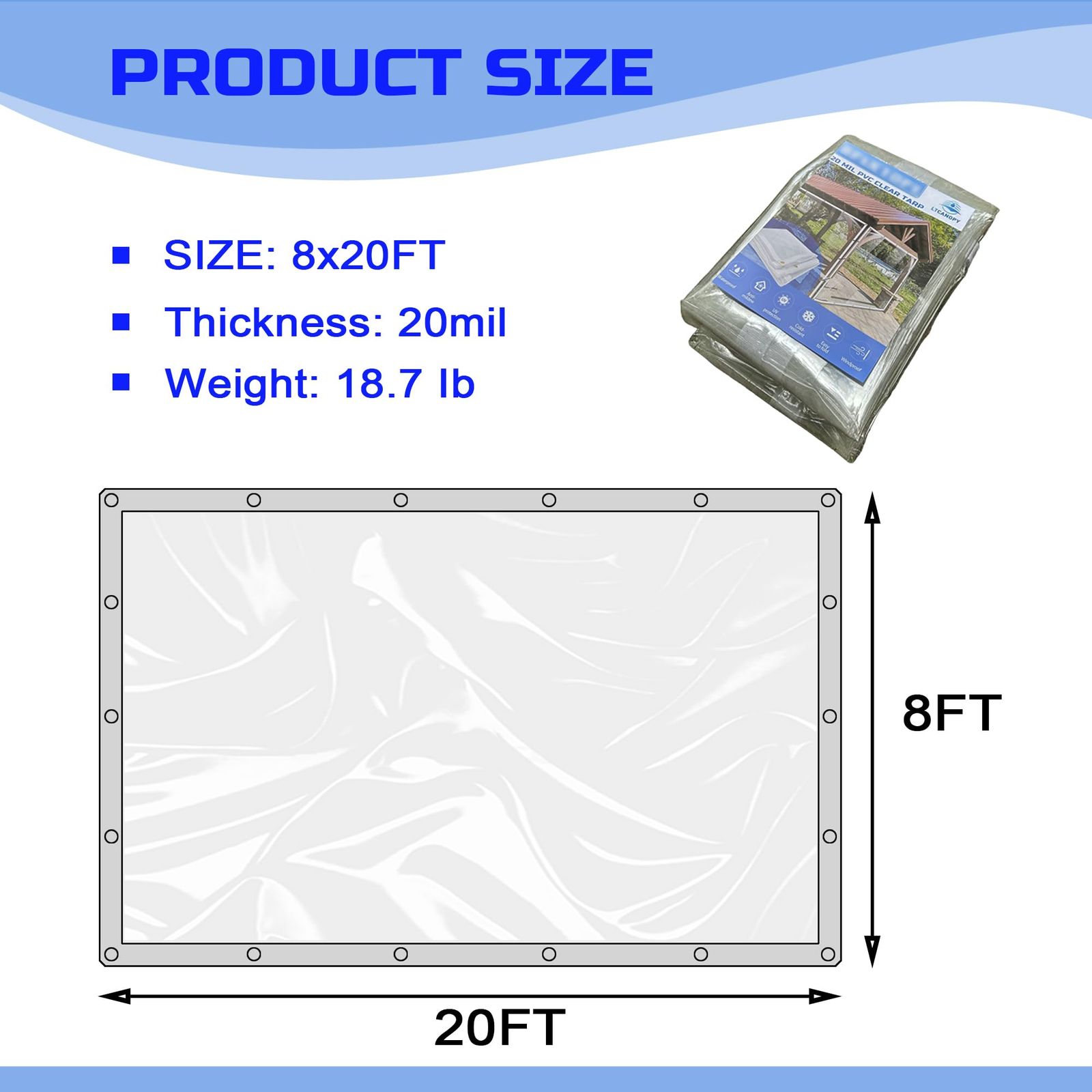 クリアタープ 2.5 m x 6 500 g|㎡のビニール防水クリアシート グロメット付きプラスチックシートエッジ二重縫い目補強 耐久性の高いタープ防水 リップストップ