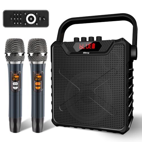 Giecy スピーカーセット 拡声器 ワイヤレスマイク2本 Bluetooth 5.0対応 充電式 UHFマイクロホン低音強化機能搭載 ポータブルマイクスピーカー拡声器 ホームパーティー カラオケ 会議 セミナー 登山キャンプ 街頭演説 学校 bcd 37579
