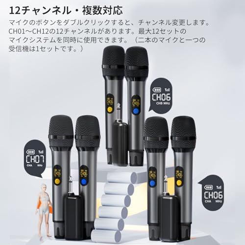  XIAOKOA ダイナミックマイク ワイヤレスマイク ハンズマイク カラオケマイク 無線マイク 2人用 UHF 30 m安定伝送 Type-c充電式 ノイズ低減 ミュート機能 長時間使用 合金製 耐久性 3.5 mm|6.35 mm ハンドヘルドマ 3 e 4829 ab その他 キッチン 食器