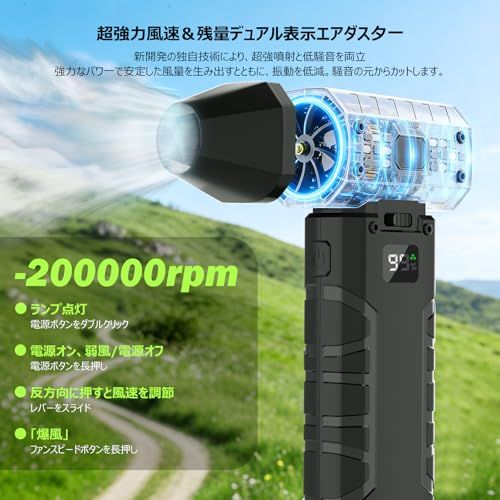 2026年春夏 エアダスター ブロワー 小型 1秒で即起動 強力風量モード 電動エダスター 100段階風量調節200000 rpm 最大風速120 m|s USB充電式 LEDライト付き 6000 mAhバッテリー搭載 電動 76 d 15811