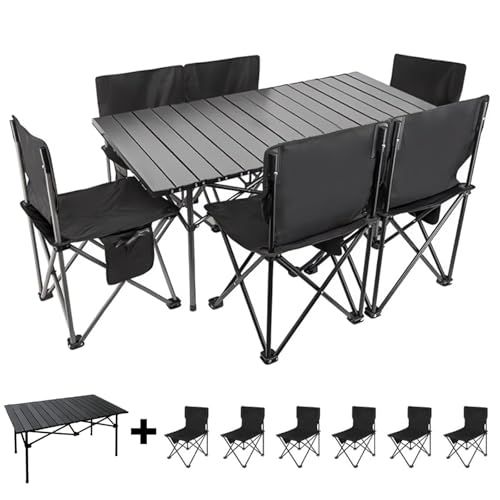 アウトドア バーベキュー テーブルセット 7点 チェア6脚とテーブル