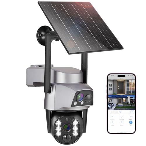 完全無線 360°全方位監視 防犯カメラ 屋外 ソーラー 二重レンズ ソーラー防犯カメラ wifi 自動追尾 電源不要 工事不要 PTZ首振り 夜間カラー撮影 監視カメラ 遠隔監視 双方向音声 家族共有 IP 66防水 警報 d 56 24 eb