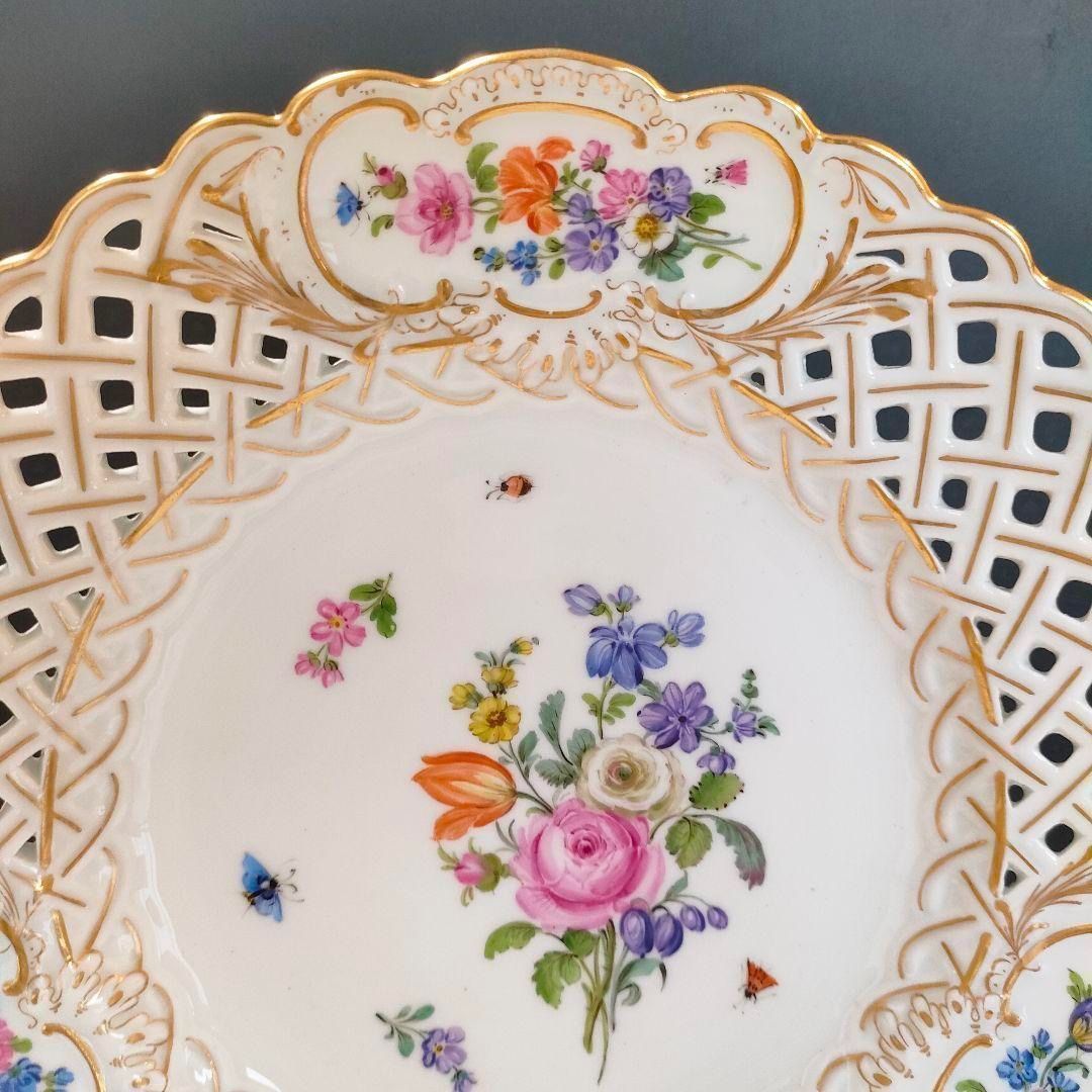 24㎝☆マイセン ピンクローズ ピアスエッジ 昆虫 金彩 透かしプレート