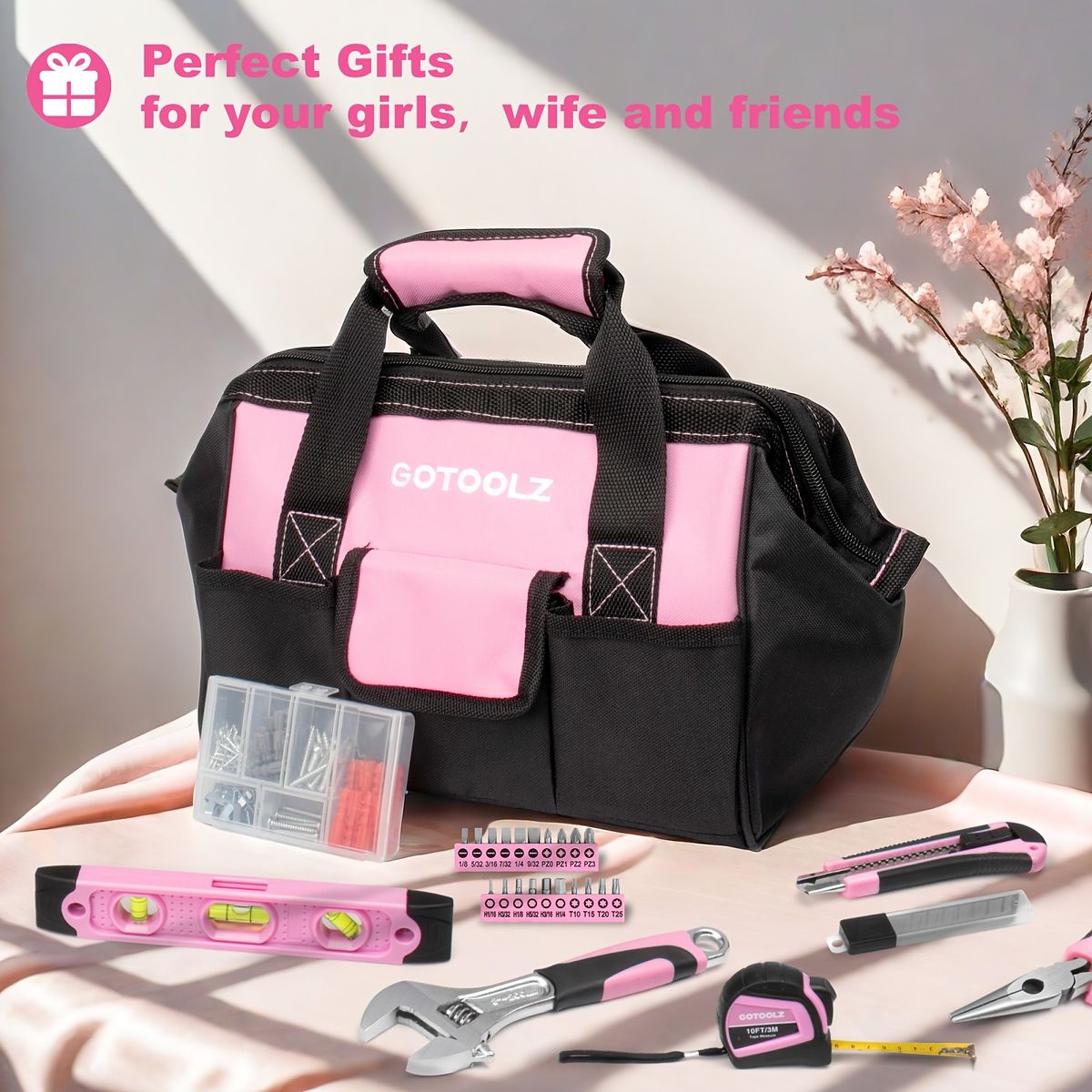 223点大容量 ピンク DIY工具セット 多機能 収納ケース付き 家庭用 日曜大工から修理まで幅広く活躍 女性にも