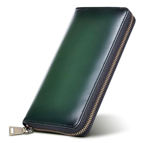 東京下町工房 長財布 メンズ 本革 手染め仕上げ 日本製 アンティークレザー 薄型 大容量 カード収納 ラウンドファスナー ギフト プレゼント グリーン 662 f 6967