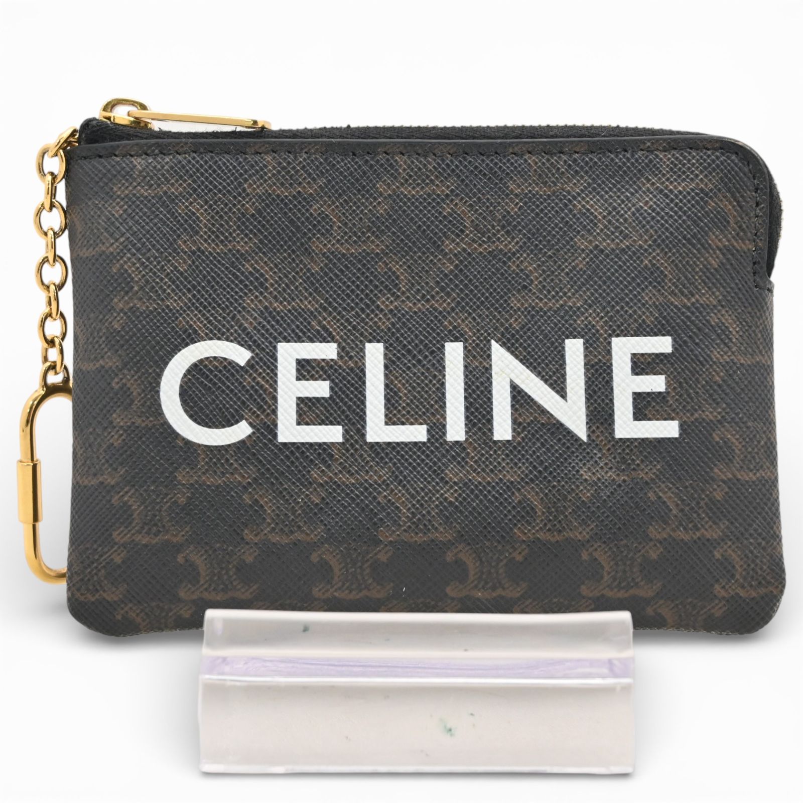 CELINE ロゴ入り ケース　セリーヌ　トリオンフ セリーヌ トリオンフ ロゴ ジップ コインケース Aランク ce2627cc