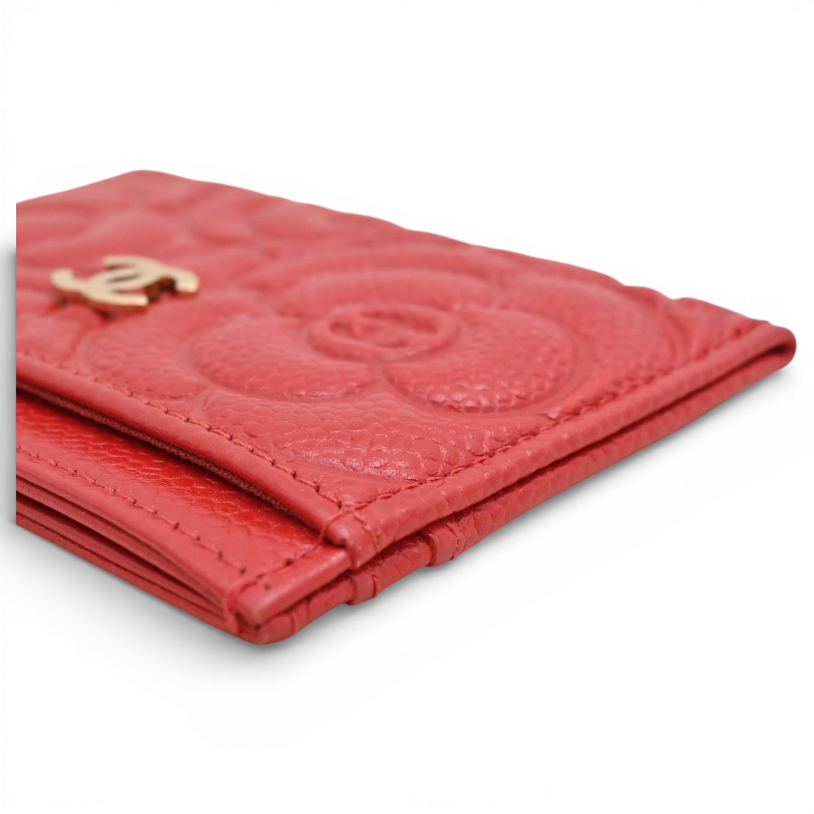 シャネル カメリア ココマーク キャビアスキン カードケース レッド B