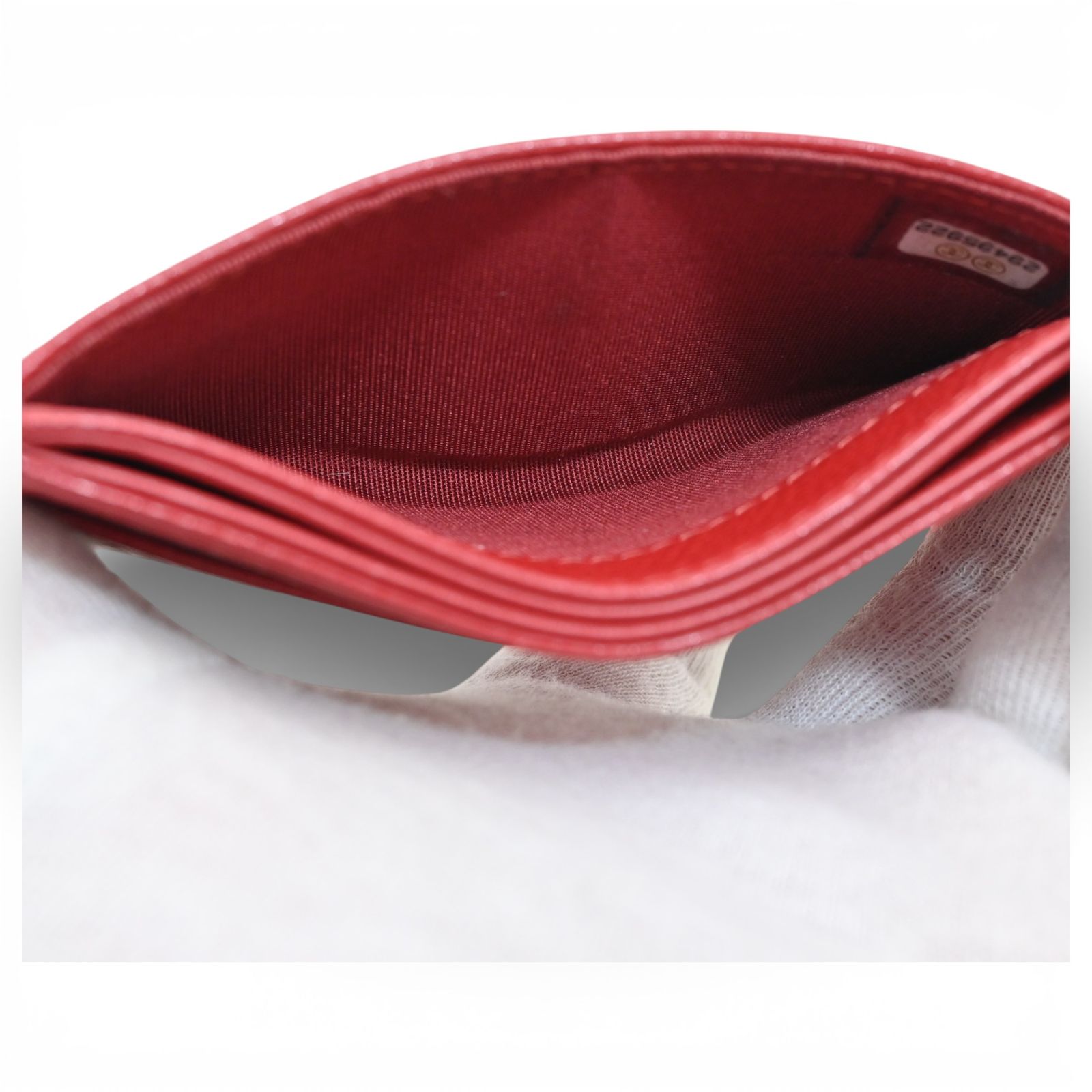 シャネル カメリア ココマーク キャビアスキン カードケース レッド B