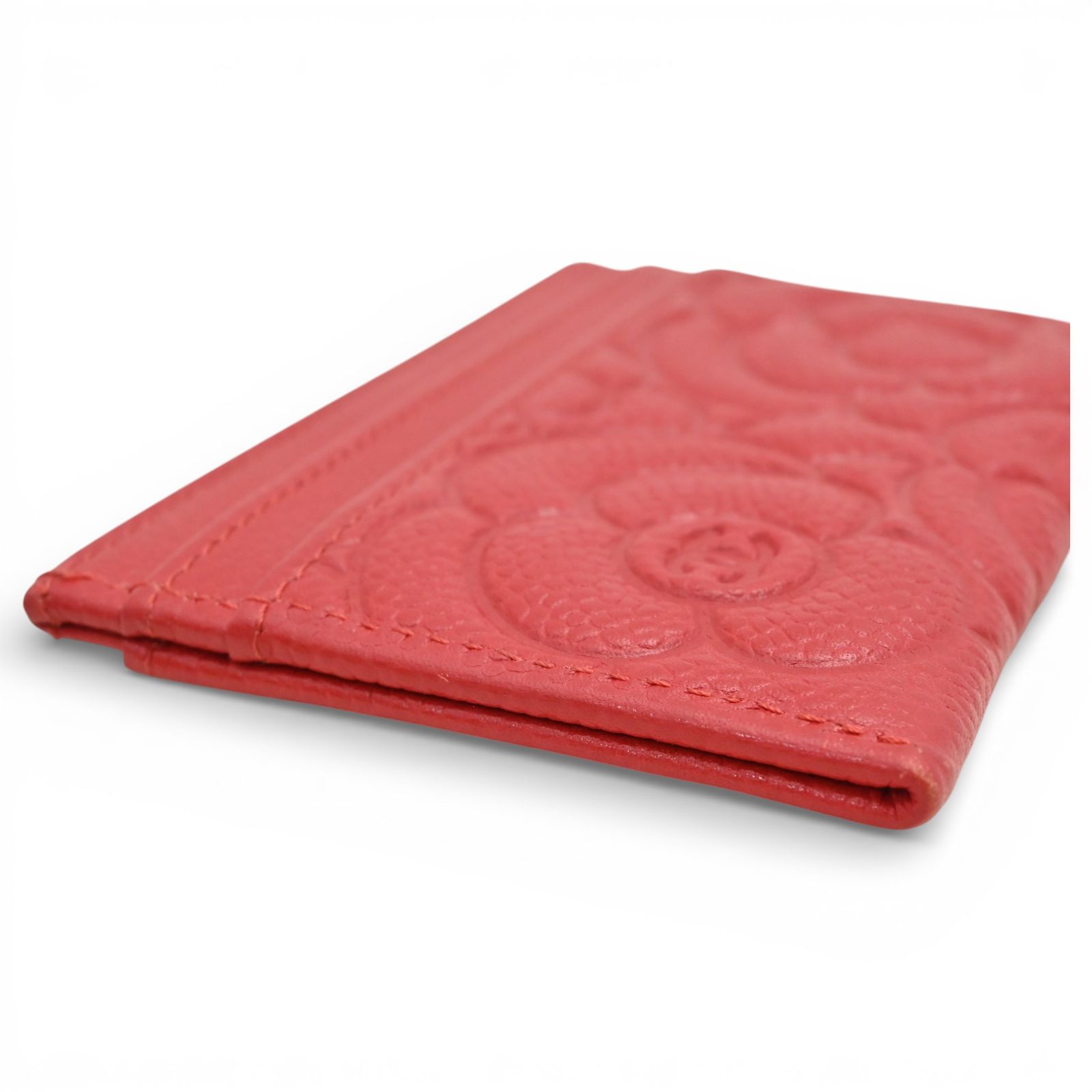 シャネル カメリア ココマーク キャビアスキン カードケース レッド B