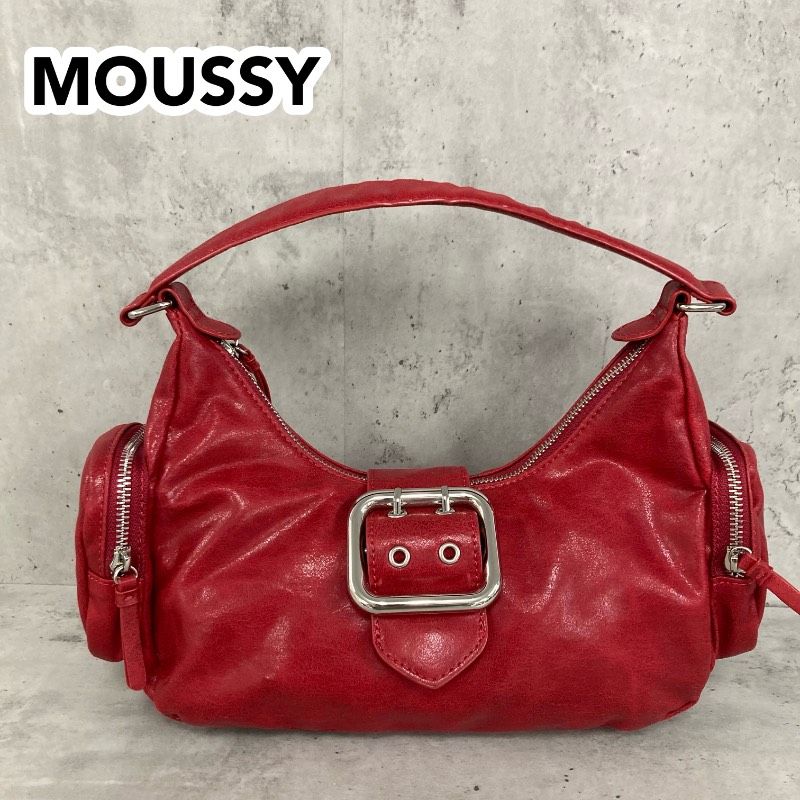 MOUSSY マウジー SIDE POCKET ホーボーバッグ レッド 赤 ワン MOUSSYレッドのハンドバッグ