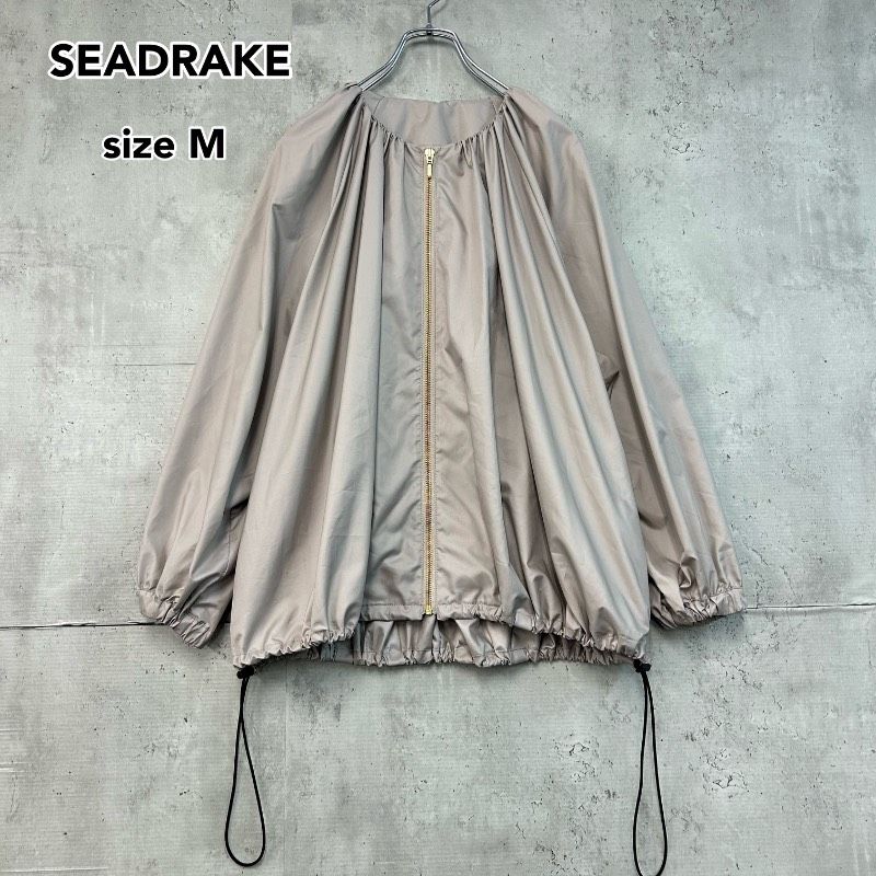 Seadrake SEADRAKE シードレイク ギャザー ブルゾン ジャンパー ナイロンジャケット ジップアップ サイズM グレージュ ベージュ系 日本製 裾 ...