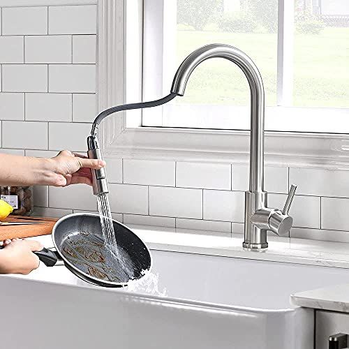 APPASO キッチン水栓 モダンキッチン混合栓 引き出し式スプレー付き シングルレバー SUS 304 ステンレス製混合栓 キッチンシンク用混合栓 日本語説明書付き 取り付け簡単 シルバー m