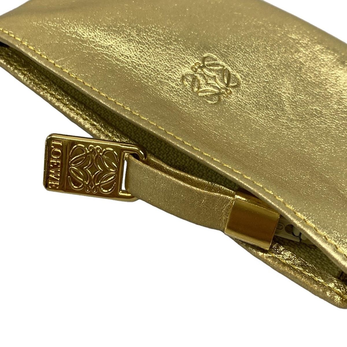 LOEWE ゴールド レザーポーチ ケース キーケース レザー 本革 LOEWE(ロエベ) 小物入れ美品 - ゴールド アクセサリーケース/キー