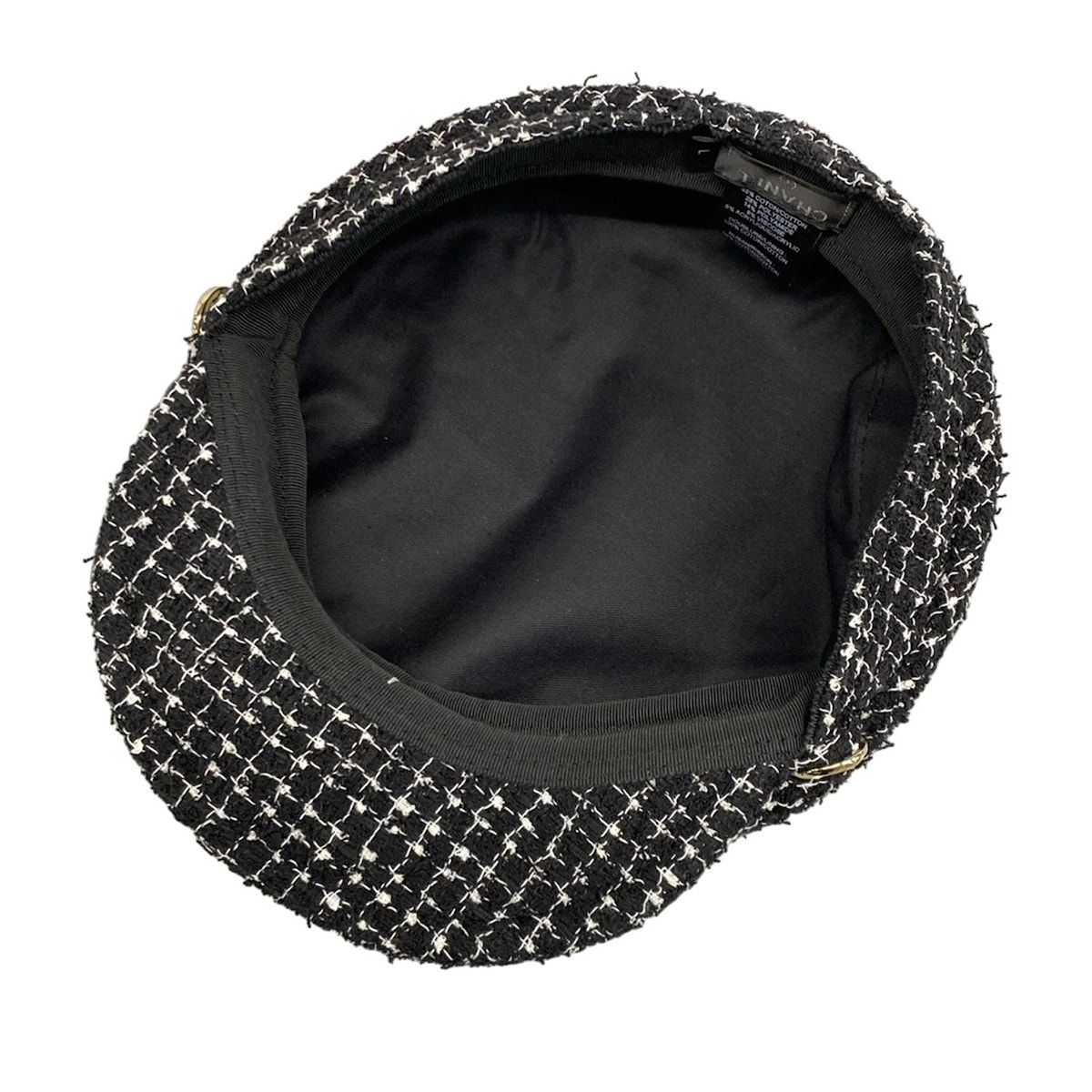 CHANEL(シャネル) 帽子 L美品 黒×白 キャスケット/ツイード コットン