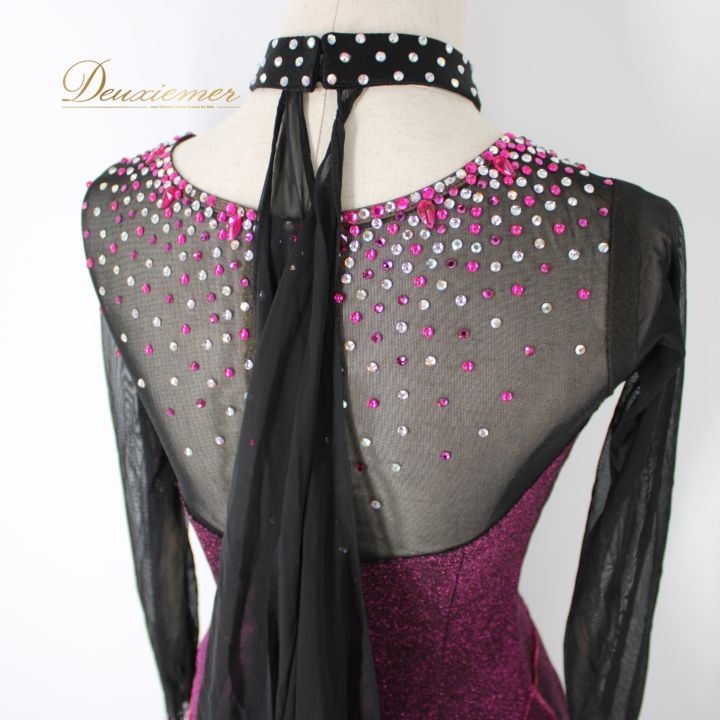 社交ダンス ラテンドレス ビーズ装飾 黒ピンク 社交ダンス 衣装 ラテン ドレス ワンピース パーティドレス レディース