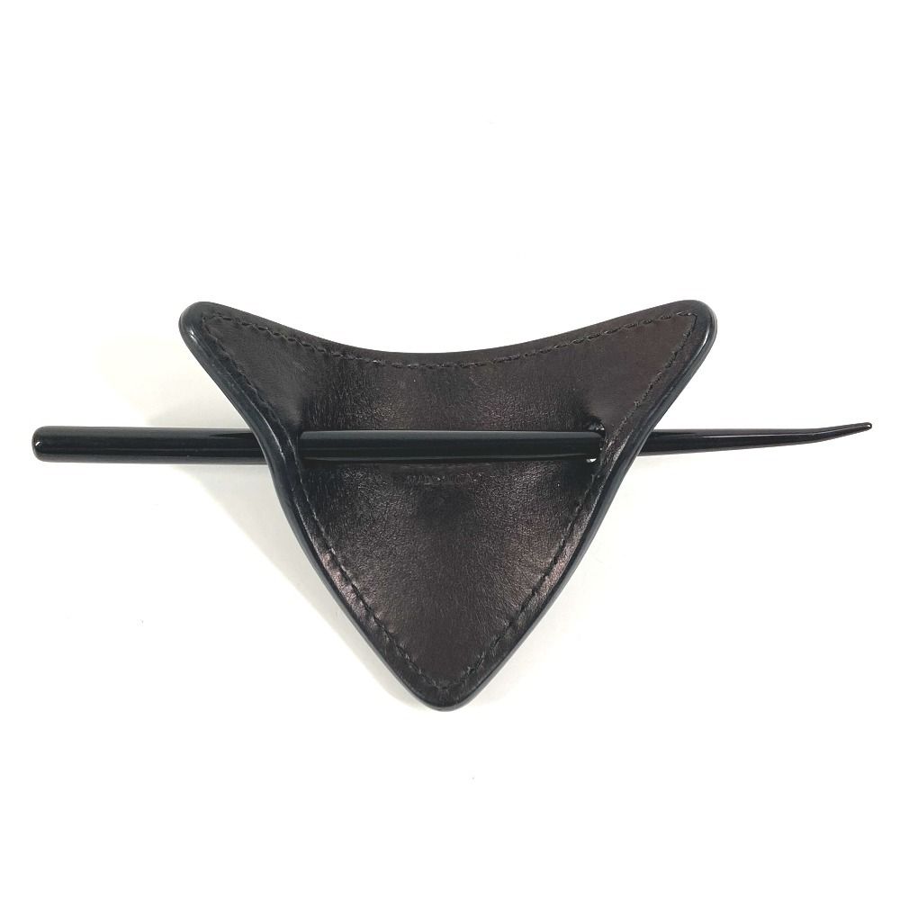 プラダ　ヘアピン　ブラック PRADA プラダ ヘアピン ロゴ かんざし ヘアピック レザー ブラック