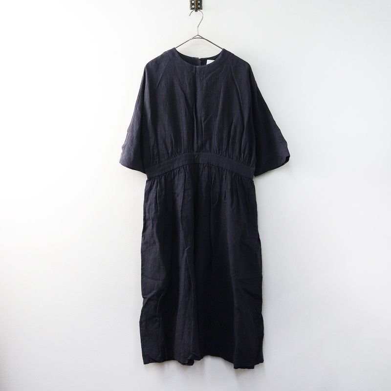 マガリ MAGALI リネン ワンピース ｜ネイビー ドルマンスリーブ プル