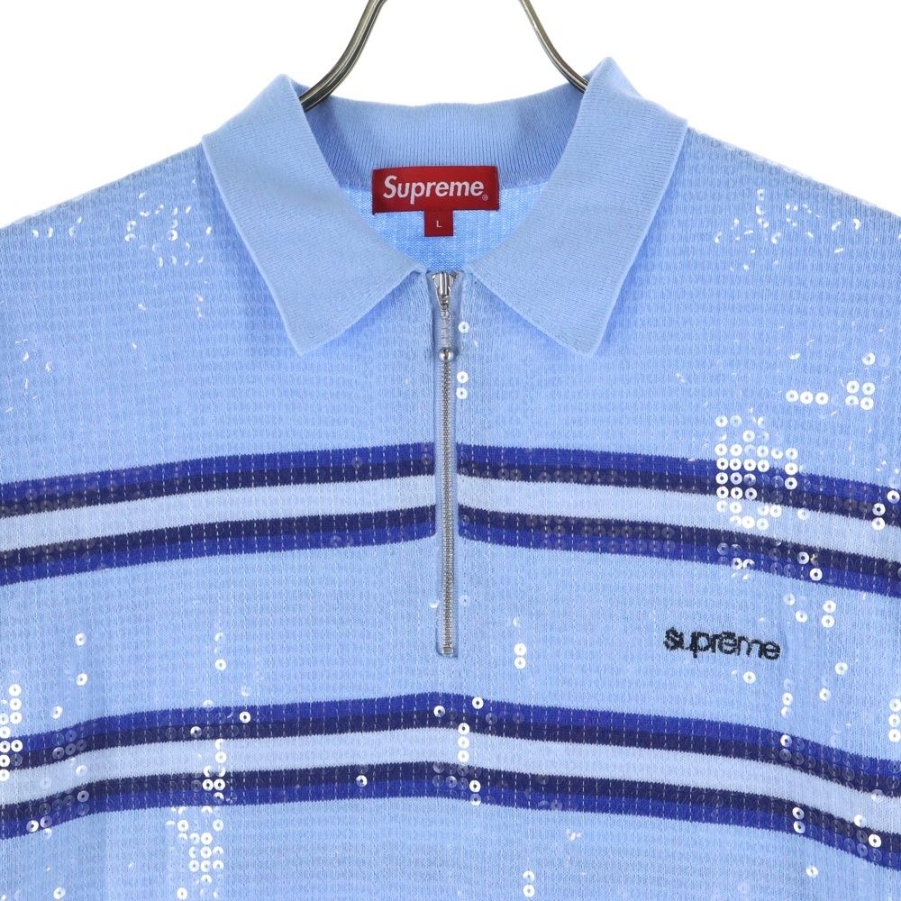 SUPREME (シュプリーム) 23SS Sequin Stripe Zip Polo ストライプ